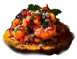 Plate of shrimp from a Latin fusion menu in Orlando