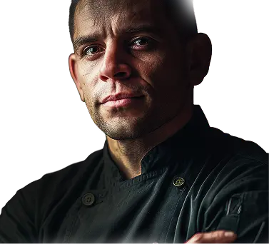 Retrato de un chef con expresión reflexiva